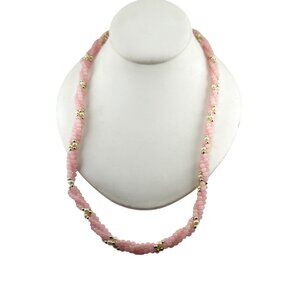 Pink Beaded Twisted Necklace with Gold Tone Accents Handmade Jewelry